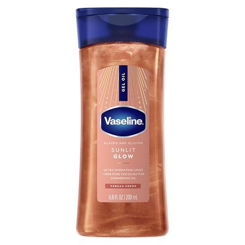 Vaseline Glazed and Glisten Sunlit Glow Body Gel Oil Vanilla Cocoa Shimmering with Ultra-Hydrating Lipids and 100% Pure Cocoa Butter, 6.8 Oz | Amazon (US)