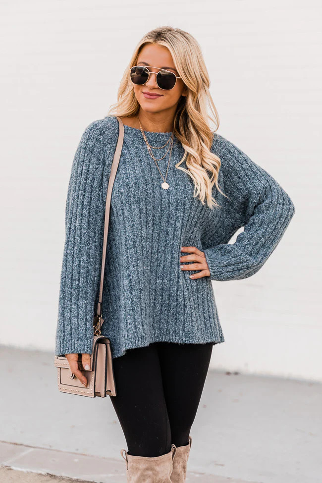 Next Step Blue Fuzzy Ribbed Sweater FINAL SALE | The Pink Lily Boutique