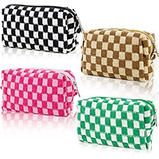 2 Pieces Makeup Bag Checkered Cosmetic Bag Black Brown Makeup Pouch Travel Toiletry Bag Organizer... | Amazon (US)