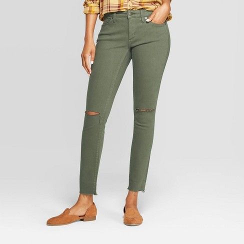 Women's Mid-Rise with Knee Slit Jeggings - Universal Thread™ Olive | Target