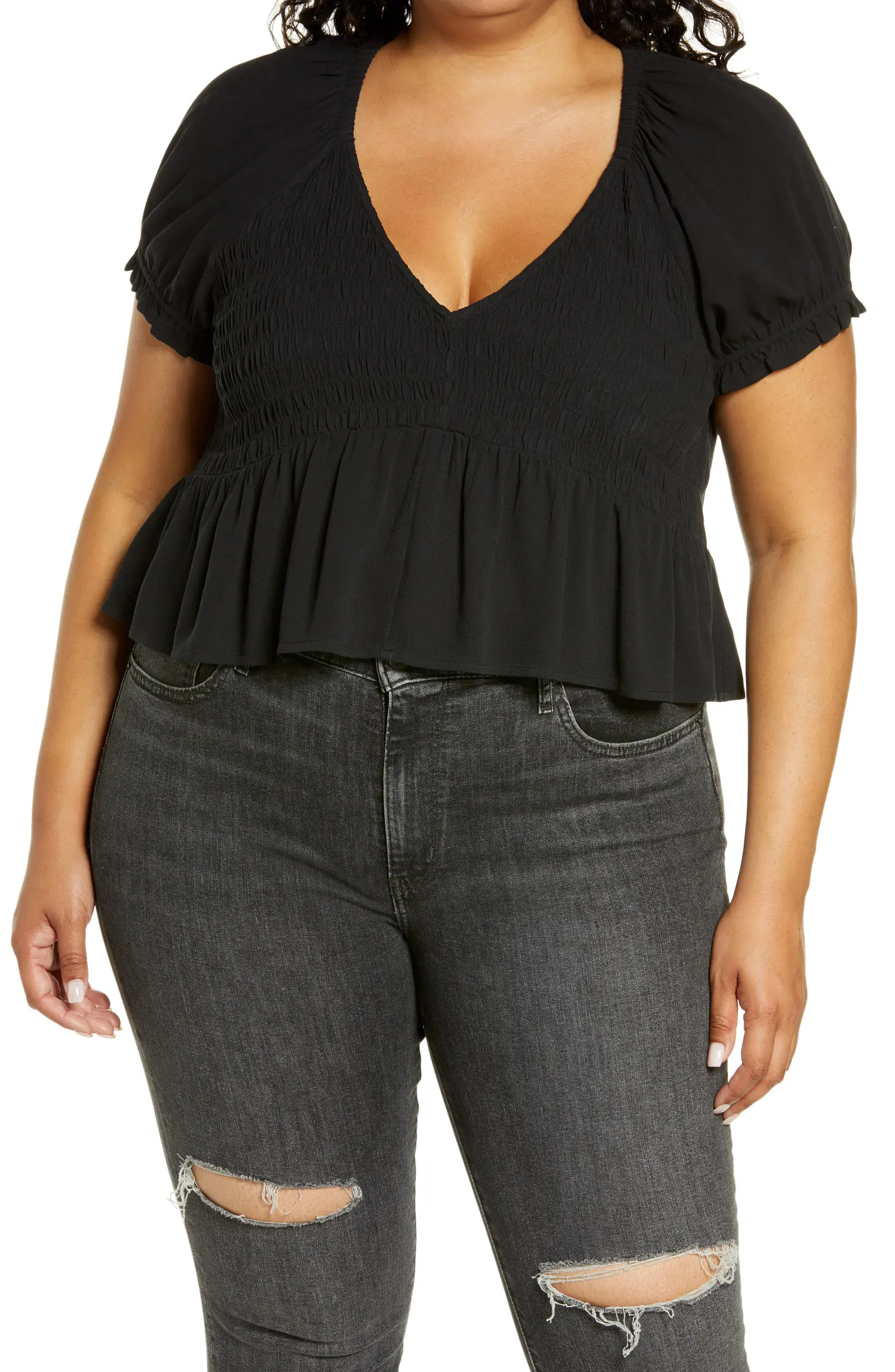 BP. Babydoll Shirred Crop Top | Nordstrom | Nordstrom