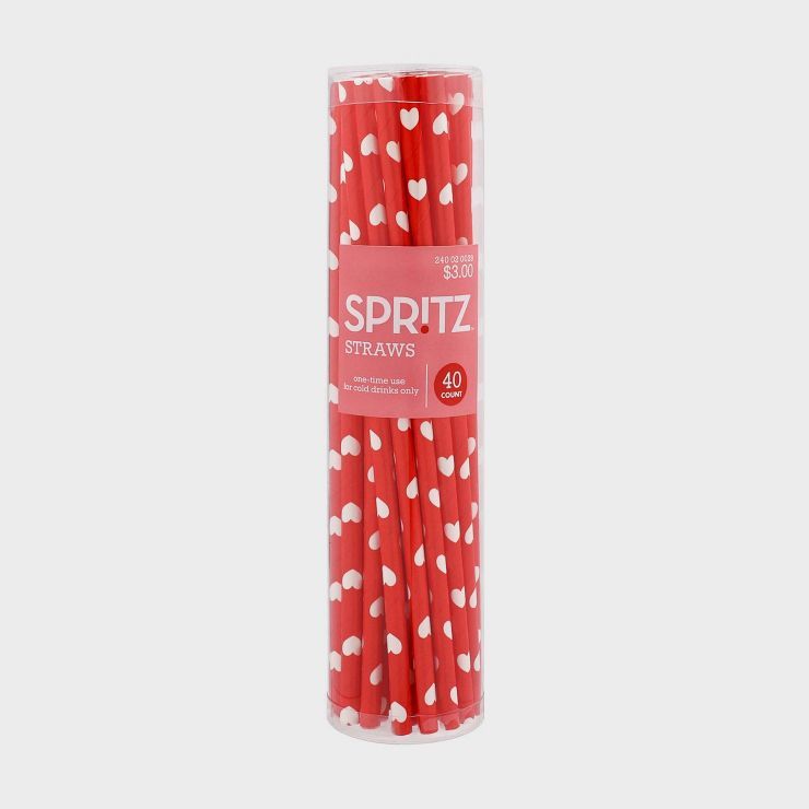 40ct Valentine's Day Paper Disposable Straws Red/White - Spritz™ | Target