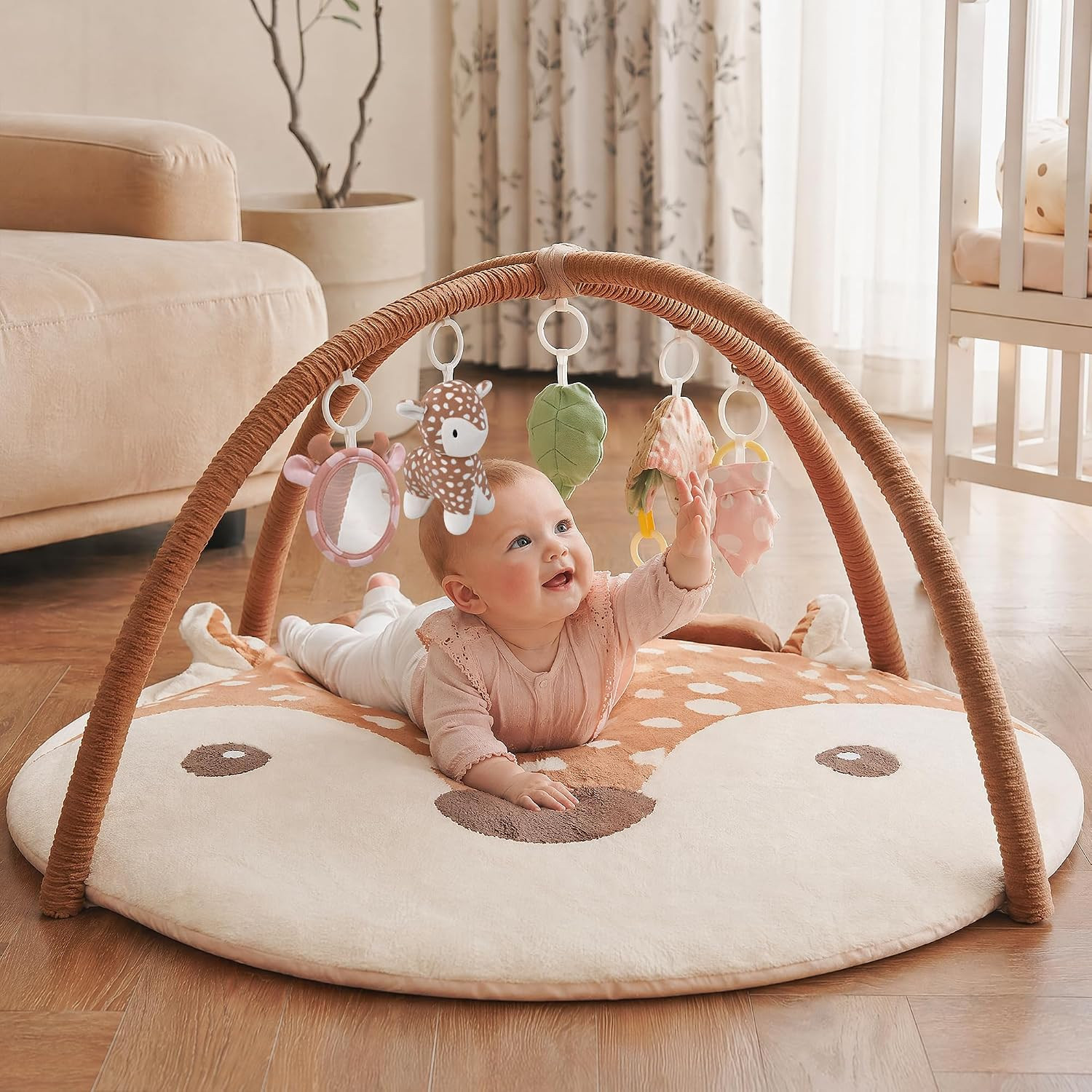 2PM SPORTS Deer Tummy Time Mat Baby Play Gym with 5 Sensory Toys for Newborn | Amazon (US)
