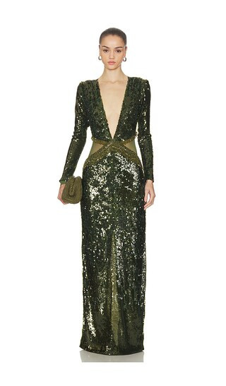 PatBO Bossa Sequin Gown in Green. - size 0 | Revolve Clothing (Global)