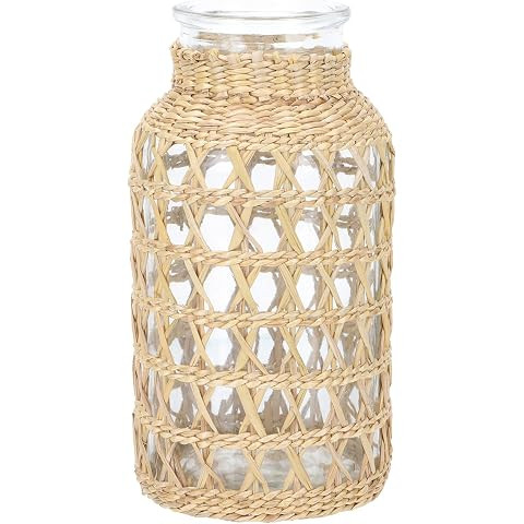 DOITOOL Glass Rattan Woven Vase, Farmhouse Decorative Glass Vase with Rattan Cover, Natural Seagr... | Amazon (US)