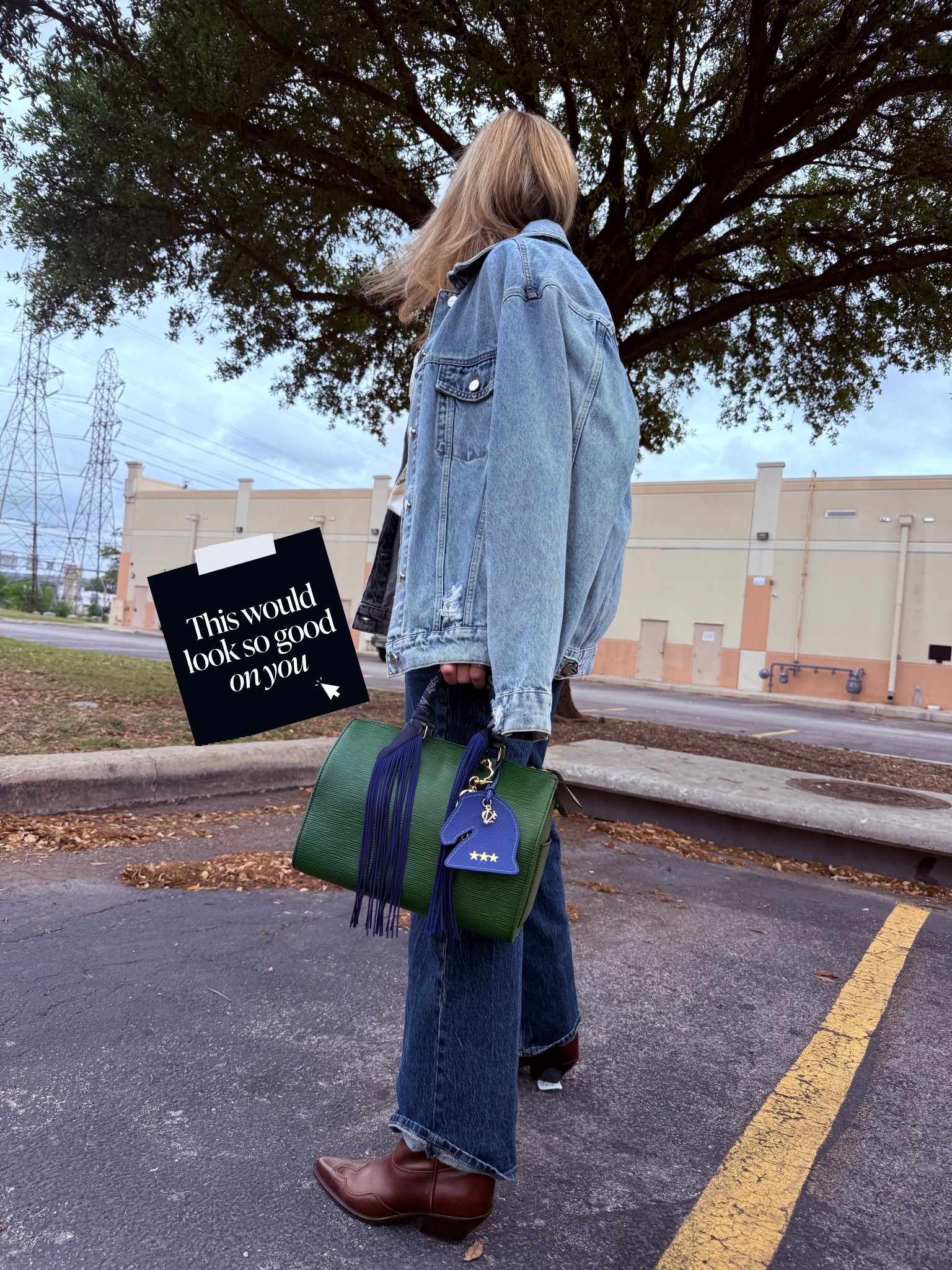 Yeah, this badass is a vintage gem! 💚Perfect condition!! Embelish her the way you like, follow your own style, your own vibe. Be a leader, not a follower! Add one or two trendy items to the mix. Then disrupt it with your old items. Add a dash of your own personality=you will have your signature style😉💯✨#speedy25 #louisvuitton #speedy25green #bordeo #epileatherspeedy #handbag #bagcharm #yearofthehorse #bag #boots #cowboyboots #aninebing #denimjacket #abercrombie #90sstraightleg #straightleg #flared 

#LTKdayinmylife #LTKootd #LTKgrwm