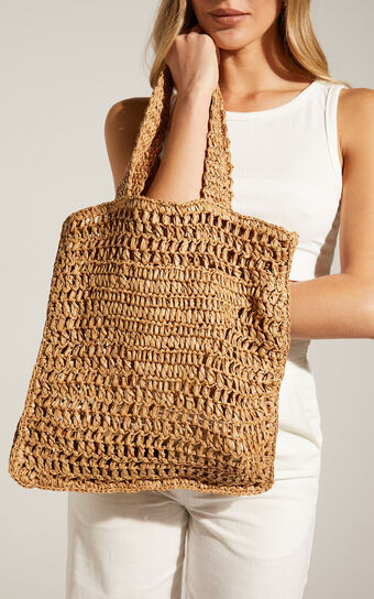 Paros Crochet Tote Bag in Tan | Showpo (US, UK & Europe)