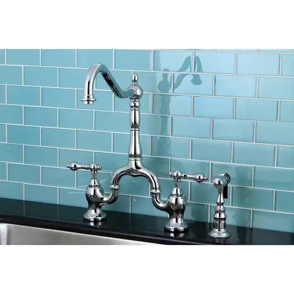 English Country Kitchen Bridge Faucet with Brass Sprayer - Overstock - 32402644 | Bed Bath & Beyond