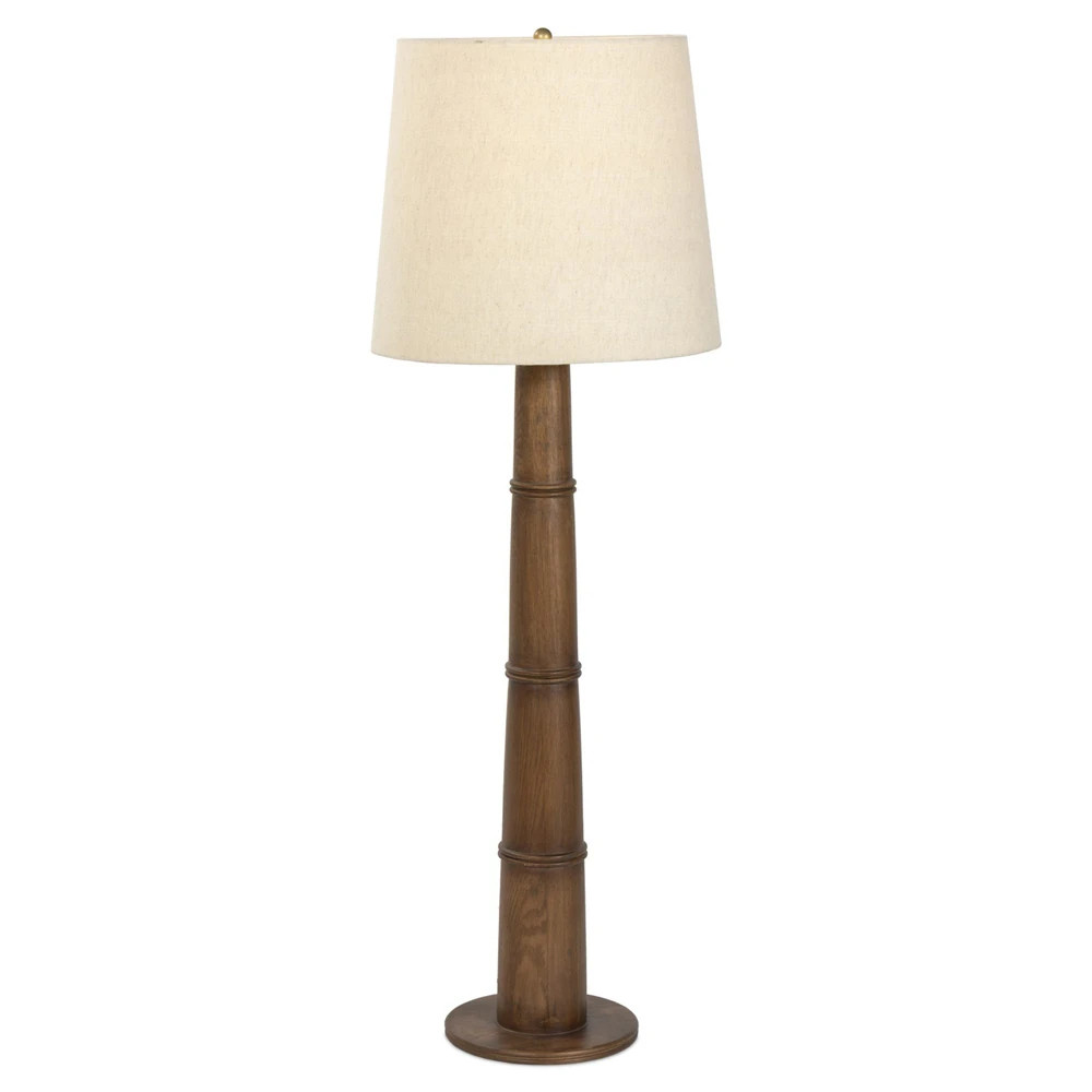 Nerissa Coastal Beach Brown Oak Column Floor Lamp | Kathy Kuo Home