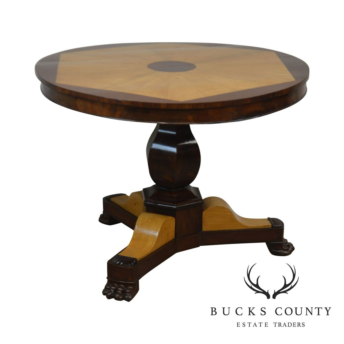 French Charles X Antique Mahogany & Elm Wood 2 Tone Round Center Table | eBay US