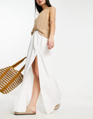 NA-KD x Lydia Tomlinson maxi skirt with slit in white | ASOS (Global)