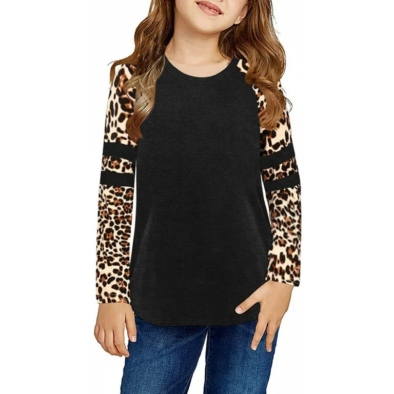 Langwyqu Girls Casual Long Sleeve Leopard Print T Shirts Children Spring Fall Tops for Size 4-15 ... | Walmart (US)