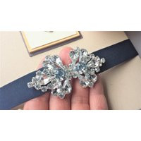 Elastic Waist Belt Blue Silver Rhinestone Clasp Thin Navy Skinny Spandex Stretch Flower Girl Bridesm | Etsy (US)