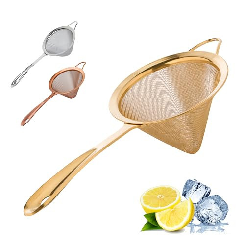 A Bar Above Gold Fine Mesh Cocktail Strainer, 304 Stainless Steel Conical Sieve, Elegant Bartender Tool with Ergonomic Handle for Tea, Coffee, Mixology, Culinary Use, and Double-Straining | Amazon (US)