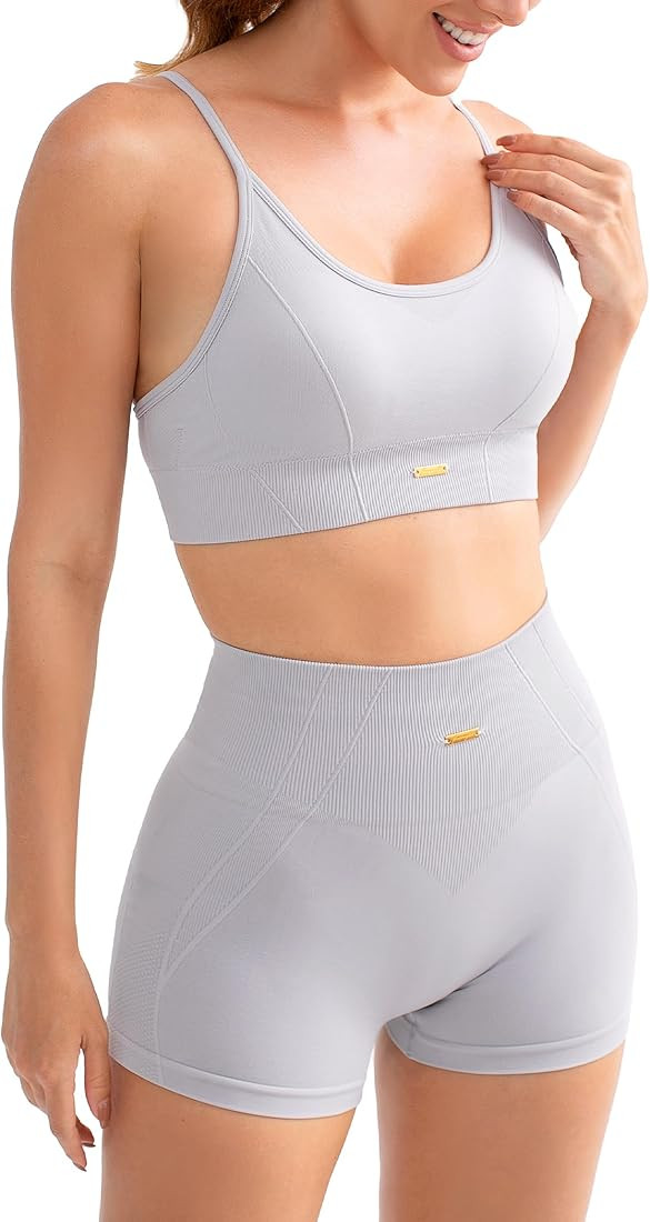 FRESOUGHT 2 Piece Workout Sets for Women, Seamless Work Out Ribbed Gym Outfits, Yoga Activewear S... | Amazon (US)
