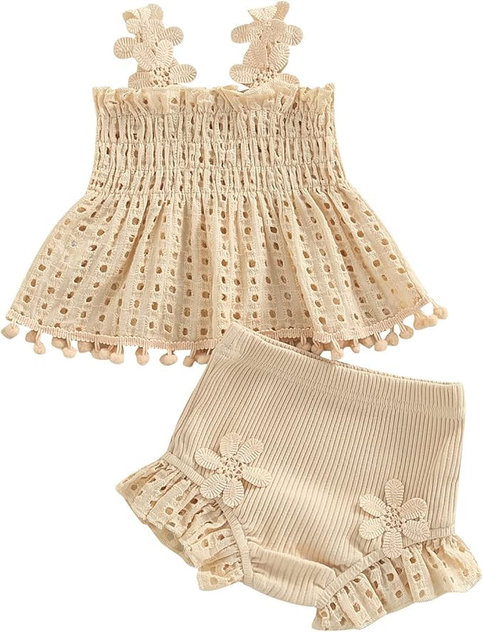 Newborn Baby Girl Summer Clothes Sleeveless Floral Top Ribbed Shorts Boho Outfit Set | Amazon (US)