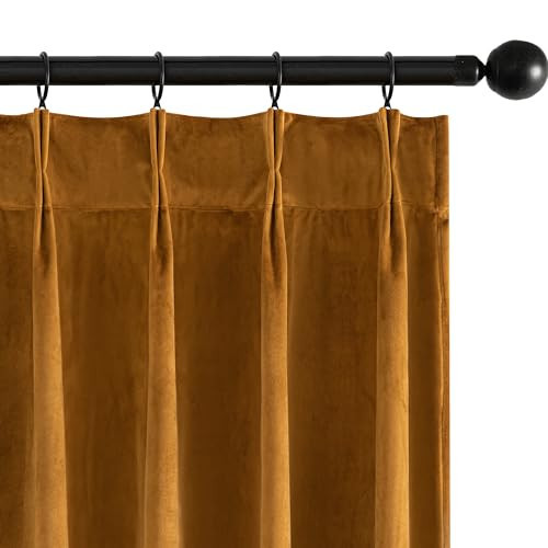 MIULEE Velvet Pinch Pleated Blackout Curtains 84 inches Long, Gold Brown Pleat Design Thermal Insulated Luxury Window Drapes for Living Room Bedroom with Hooks, Set of 2 | Amazon (US)