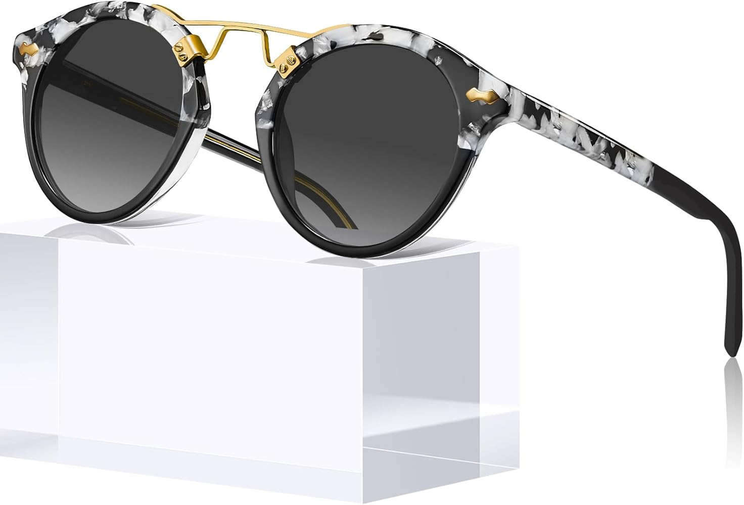 CARFIA Small Face Acetate Polarized Sunglasses for Women UV Protection, Retro Double Bridge Eyewe... | Amazon (US)