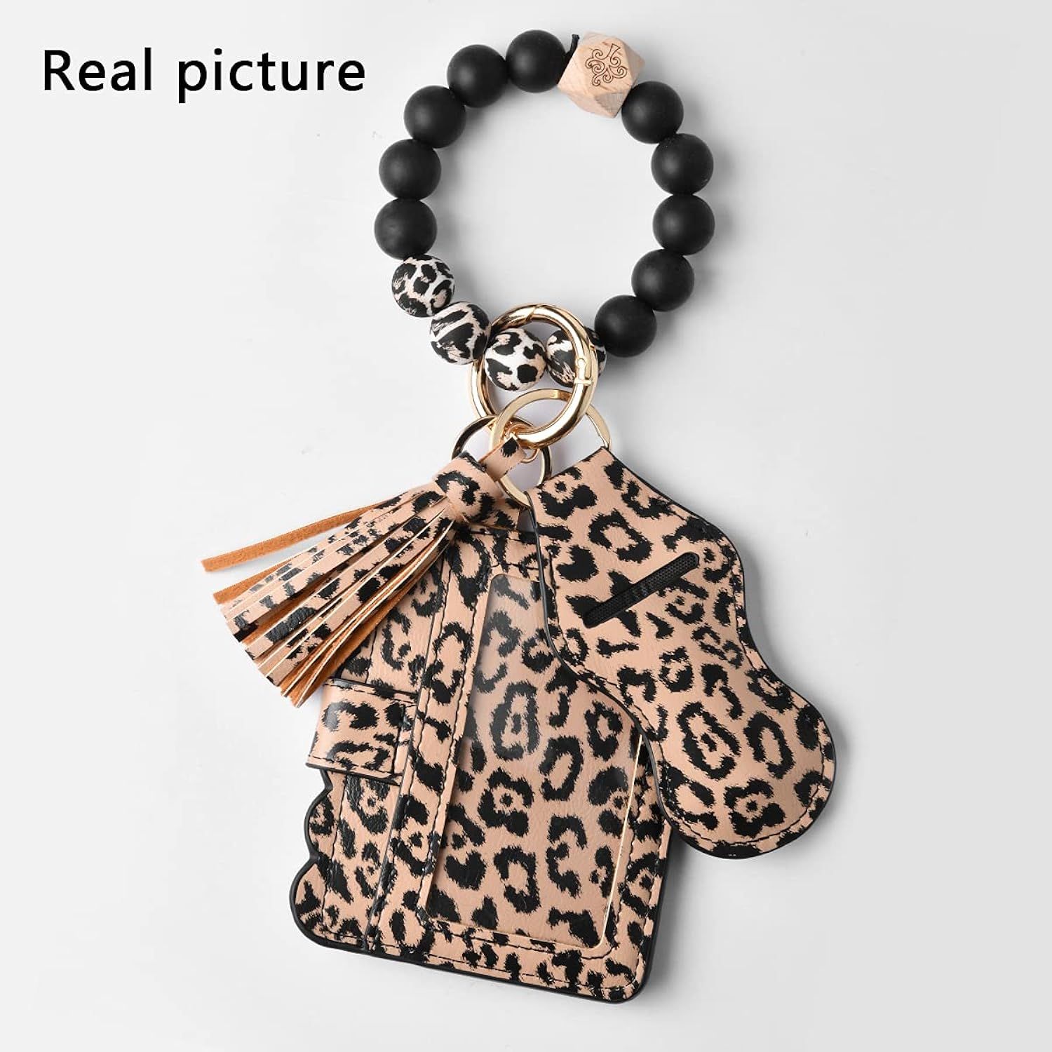 Women Wristlet Bracelet Keychain Wallet,Silicone Beaded Bangle Keyring Tassel | Amazon (US)