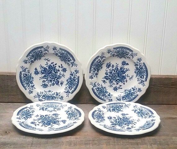 Blue and White Transferware Canape Plates Set of Four | Etsy (US)