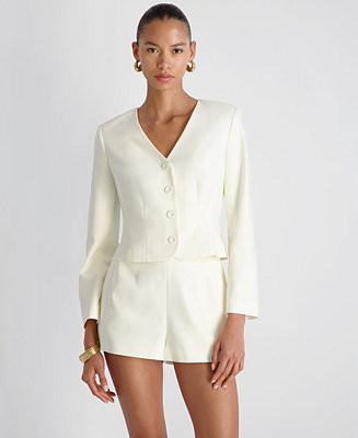 Women's Halsey V-Neck Twill Cropped Fitted Jacket | Macy's