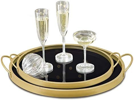 RiteSune Gold Decorative Vanity Perfume Tray Jewelry Makeup Organizer Modern Round Tray for Bathr... | Amazon (US)