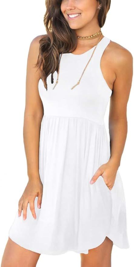 LONGYUAN Women 2022 Summer Dress Casual Sleeveless Dresses Comfy Beach Sundress Cover Up with Poc... | Amazon (US)
