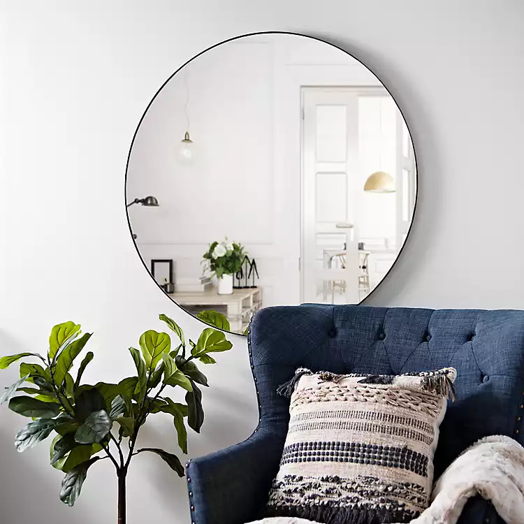 Black Metal Linear Round Mirror | Kirkland's Home