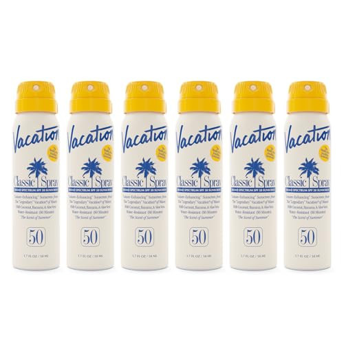 Vacation Mini Classic Sunscreen Spray SPF 50, Water-Resistant, Mini Sunscreen Bulk Party Favor, Sunblock Travel Size, TSA Suntan for Carry On, 1.7 Fl. Oz. (Value Pack of 6) | Amazon (US)