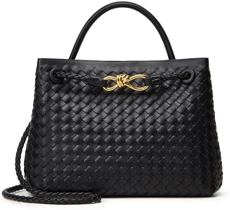 Woven Bag for Women Crossbody Handbag: Vegan Leather Small Tote Purse Trendy Shoulder Handbag Bow... | Amazon (US)