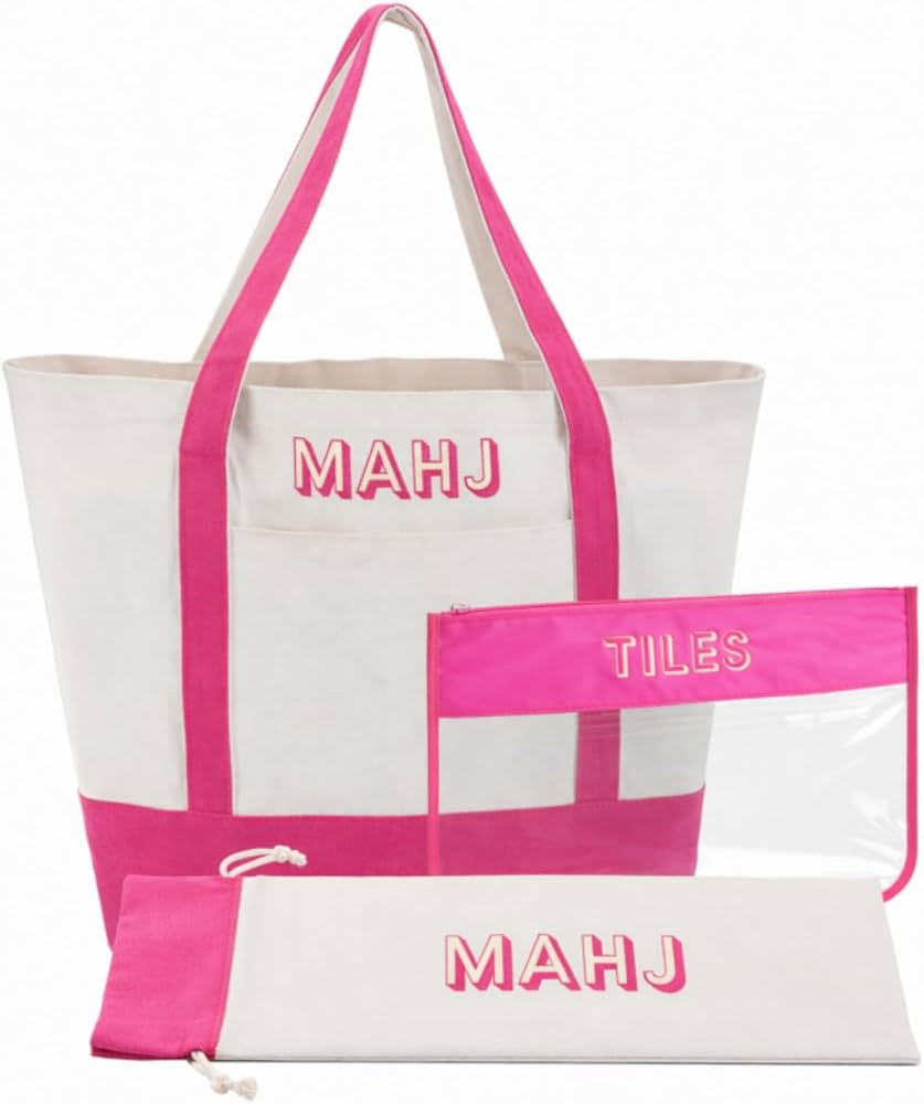 3 Pcs Empty Mahjong Canvas Bag Gift Embroidered American Mahjong Set Incl Tiles Bag and Racks & P... | Amazon (US)