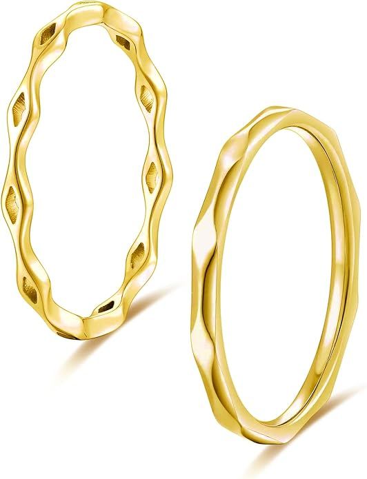 KAZITSAN 2pc 2mm Stainless Steel Rings for Women Girls Fashion Wedding Plain Band Knuckle Stackin... | Amazon (US)