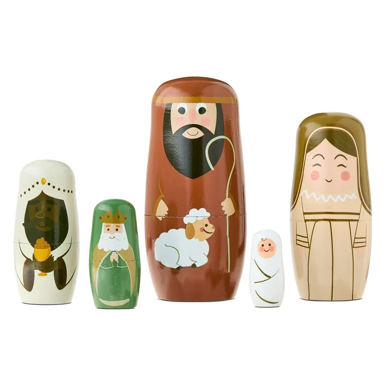 Wooden Nativity Nesting Dolls, 5 Pieces, 6.75", by Holiday Time | Walmart (US)