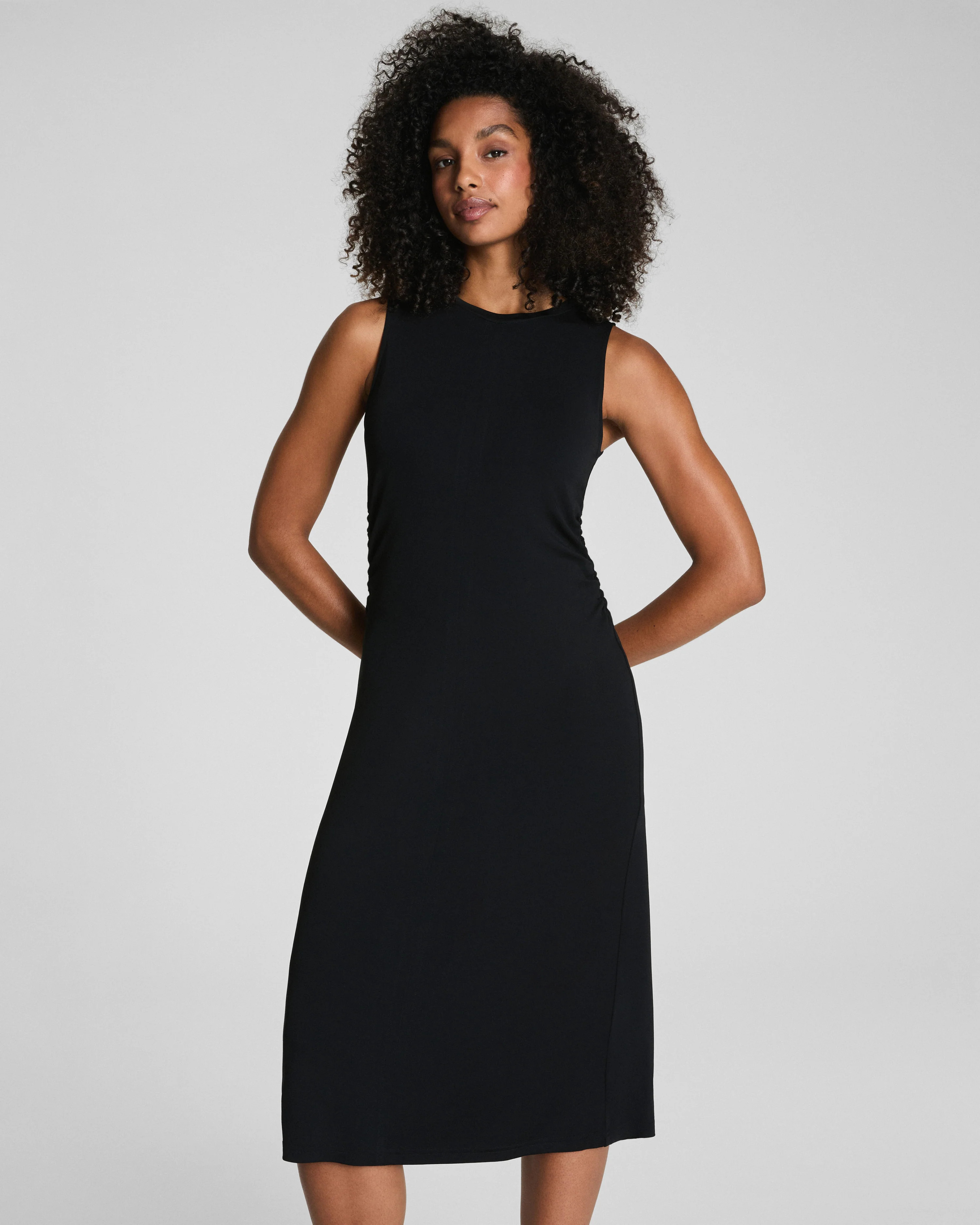 Sleek Jersey Crewneck Ruched Midi Dress | Spanx