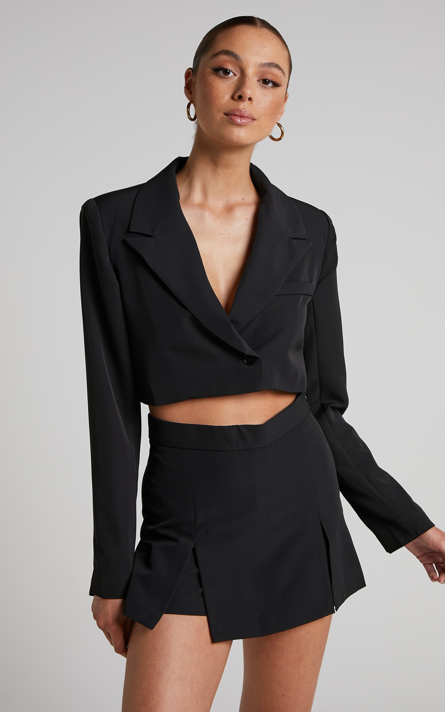 Denali Two Piece Set - Cropped Blazer and Mini Skort in Black | Showpo (US, UK & Europe)