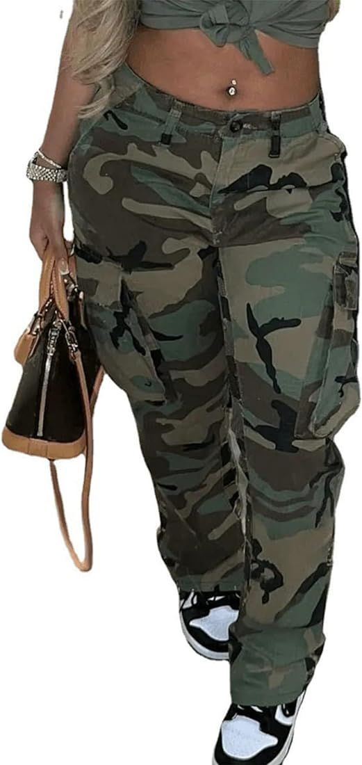 Vakkest Women's Oversized Camo Cargo Pants Jogger Trousers Workout Sweatpants Camouflage Army Fat... | Amazon (US)