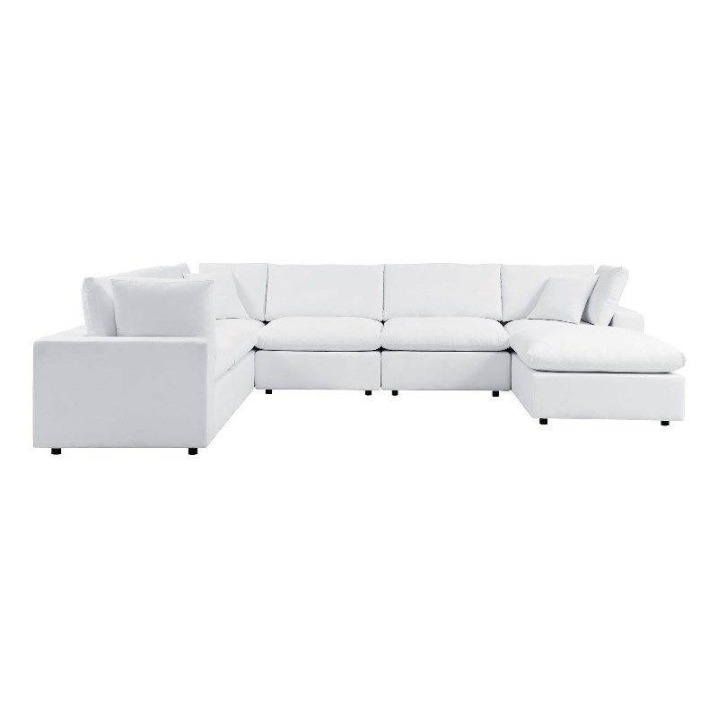 Modway Commix 7-Piece Fabric Outdoor Patio Sectional Sofa in White | Homesquare