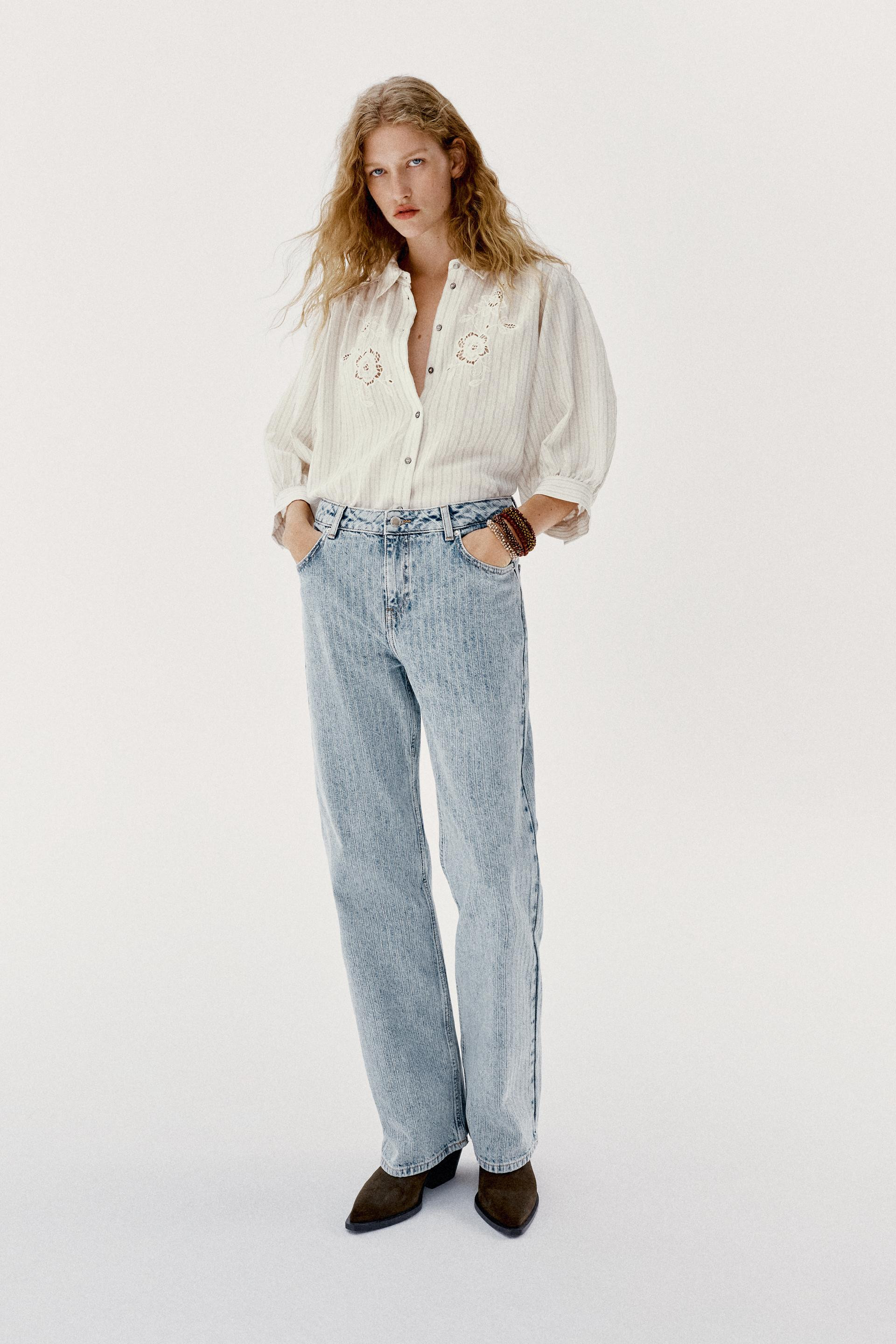 Zara - Z1975 Mid-Rise Straight Jacquard Jeans - Striped - 30 (Us 10) - Woman | Zara US