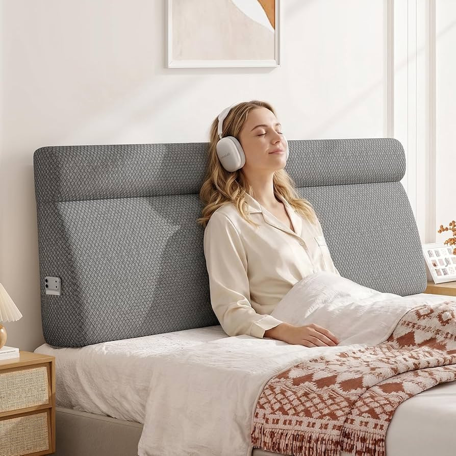 Headboard Pillow Twin Wedge Memory Foam Pillow Headboard with Head Rest One-Piece Ergonomic Linen Upholstered Backrest Cushion for Back Support, Bed Rest Pillows for Bed Dorm Daybed, Grey | Amazon (US)