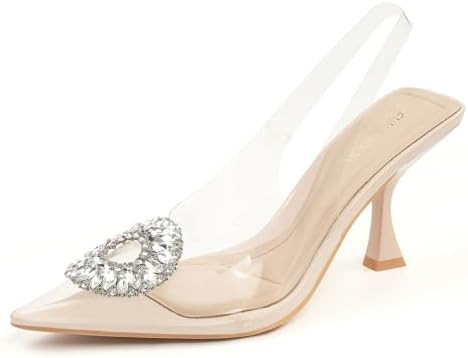 JENN ARDOR Clear Heels for Women Slingback Pointed Closed Toe Heels with Rhinestones 3 inch Comfo... | Amazon (US)