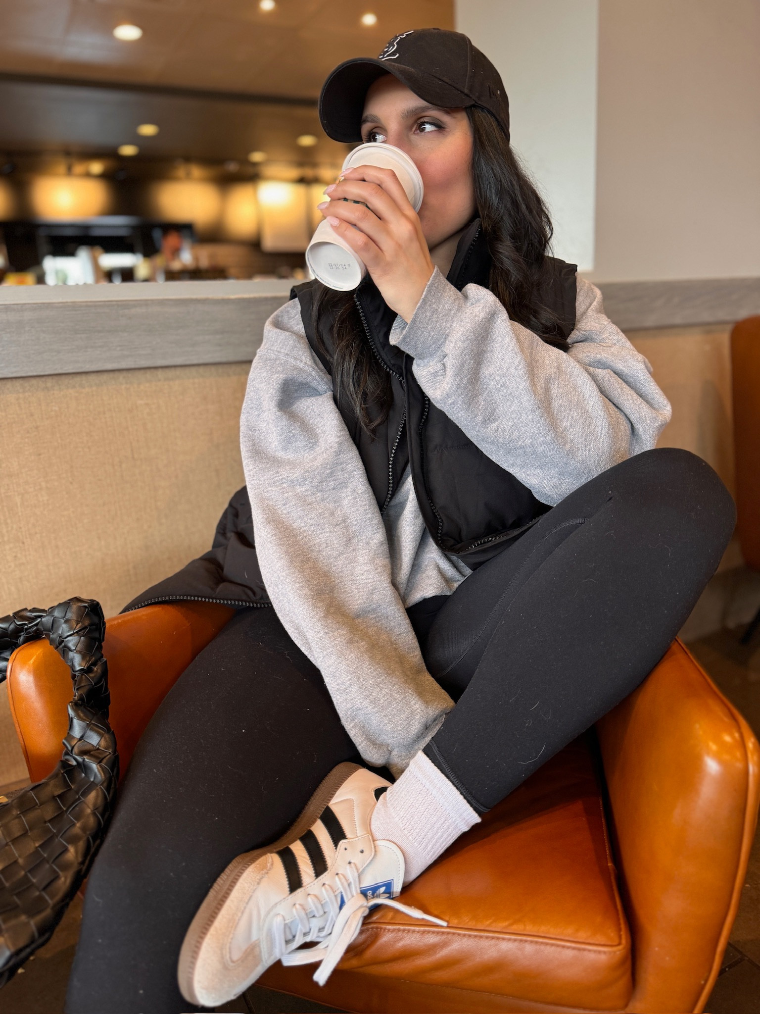 Spring transitional outfit. Rainy day outfit. Puffer vest. Sambas. Coffee date outfit. Casual outfit  

#LTKShoeCrush