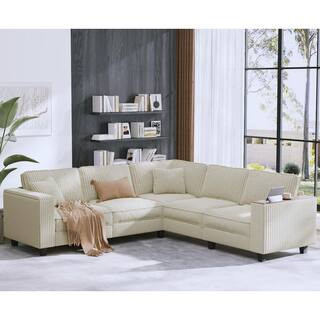 Cascade 97 in. Armrest 5-piece L-shaped Corduroy Modern Sectional Sofa in. Beige with Channel Tufting | The Home Depot