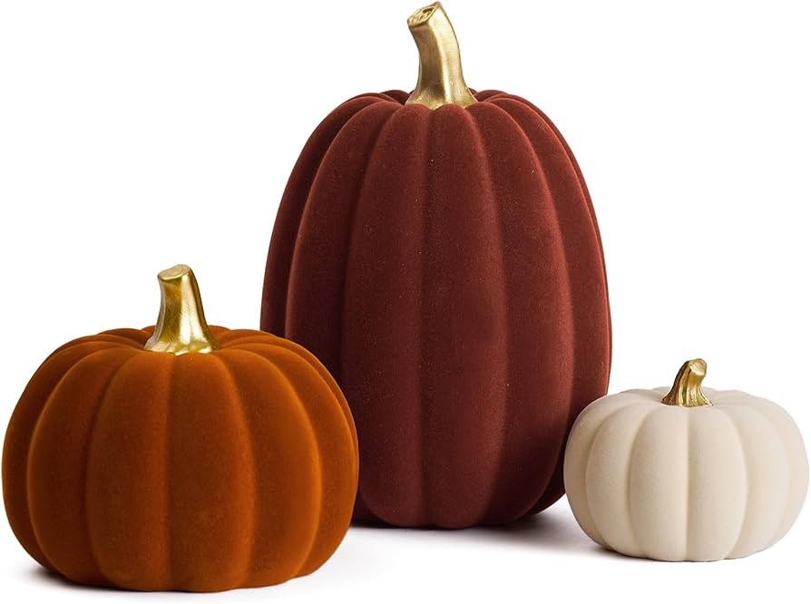 DN DECONATION Fall Pumpkin Decor, Artificial Flocked Pumpkin for Home Table | Amazon (US)