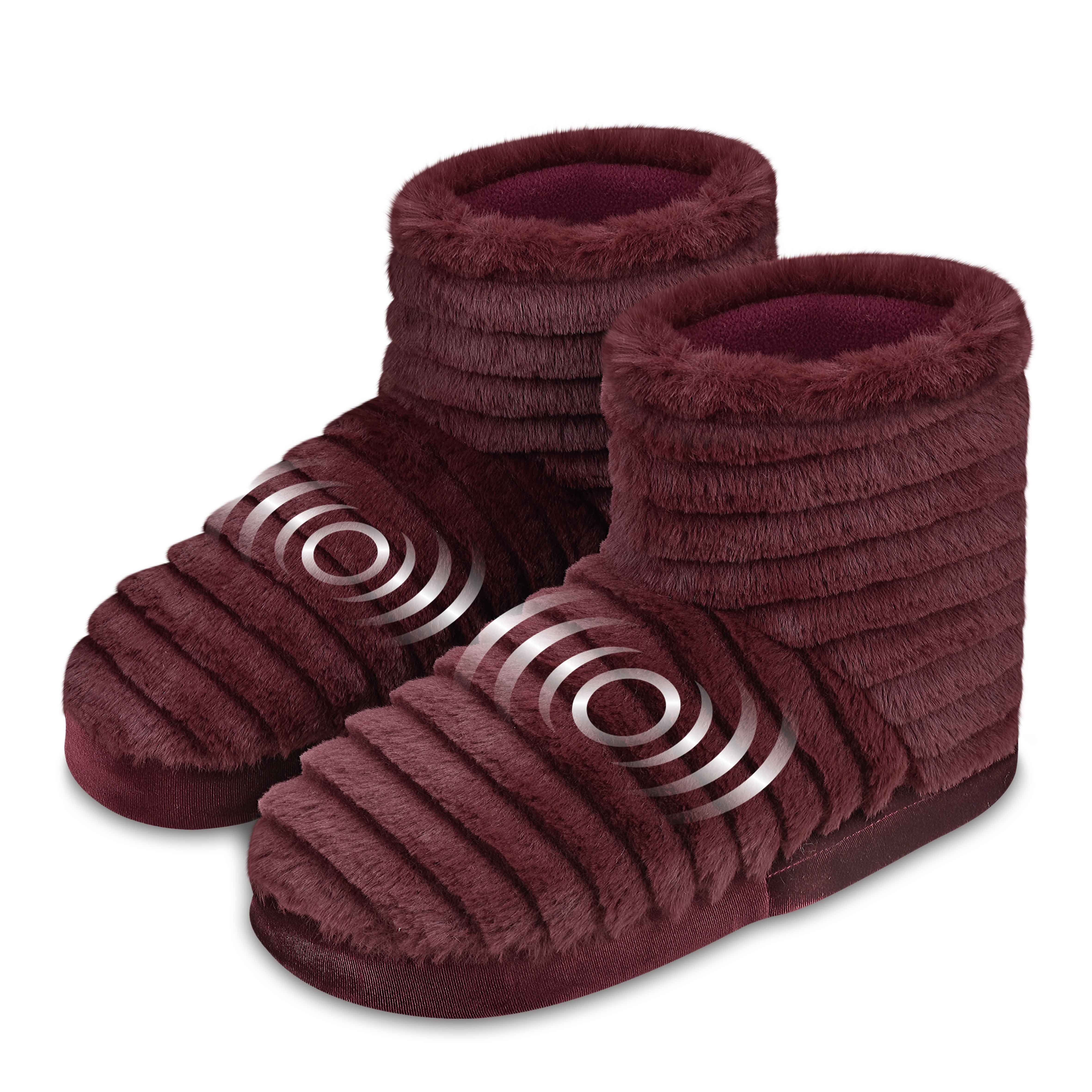 Health Touch Soft Fluffy Massaging Booties with Memory Foam, Foot Massager Vibration, Red | Walmart (US)