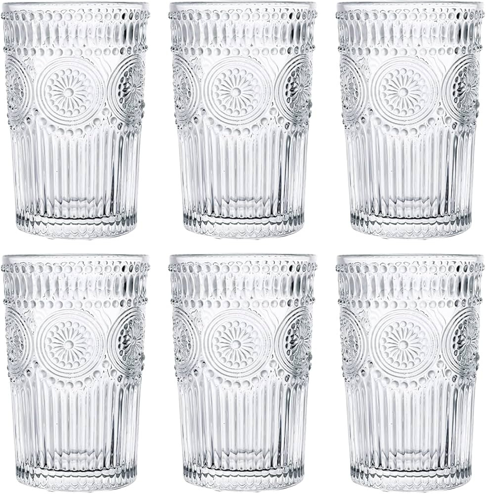 Kingrol 6 Pack 12 oz Romantic Water Glasses, Premium Drinking Glasses Tumblers, Vintage Glassware... | Amazon (US)