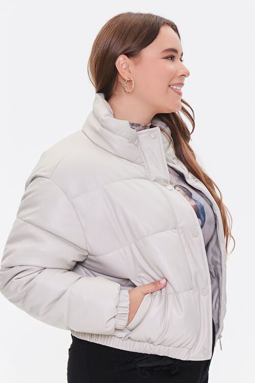 Plus Size Faux Leather Puffer Jacket | Forever 21 (US)