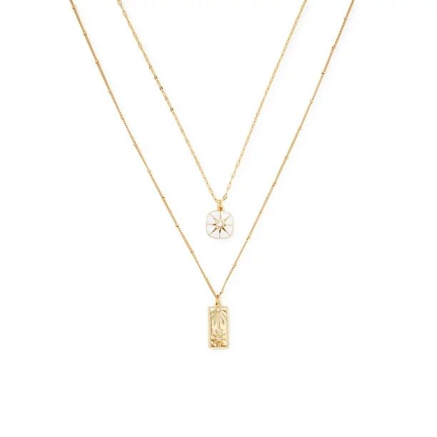 Scoop Womens 14KT Gold Flash-Plated White Enamel Celestial Pendant Necklace Duo, 2-Piece | Walmart (US)