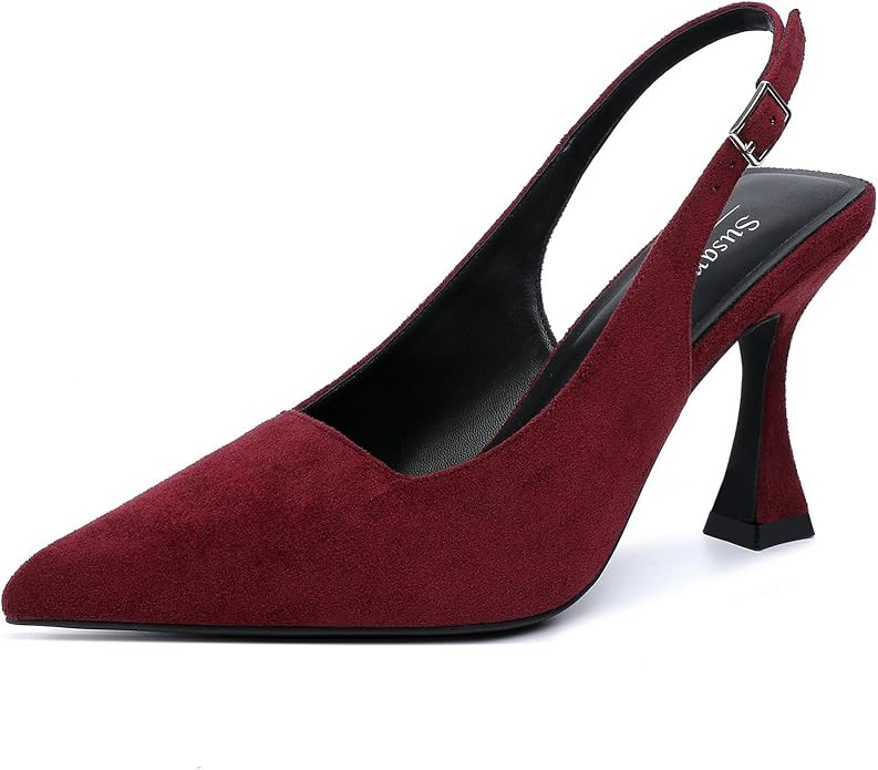 Susanny Slingback Kitten Heels Elegant Dressy Pumps for Women Closed Pointy Toe Sexy Chunky High ... | Amazon (US)