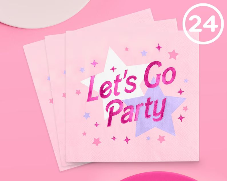 Xo, Fetti Let's Go Party Pink Napkins 3-ply, 25 Pcs Pink Bachelorette Party Decorations, Happy Bi... | Etsy (US)