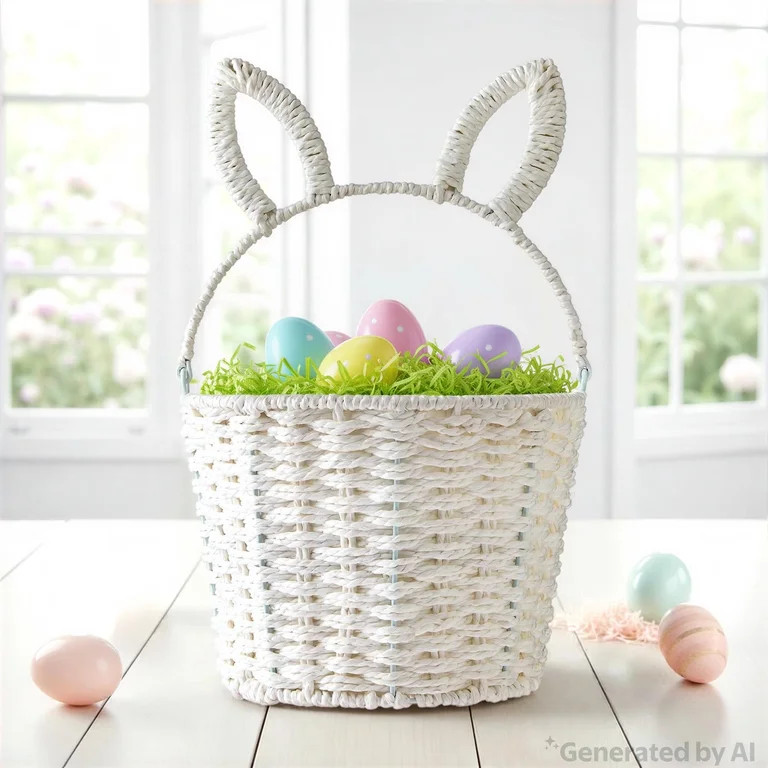 Round Bunny Ear Handle Paper Basket, White, 9" x 6.5", Easter by Way To Celebrate | Walmart (US)
